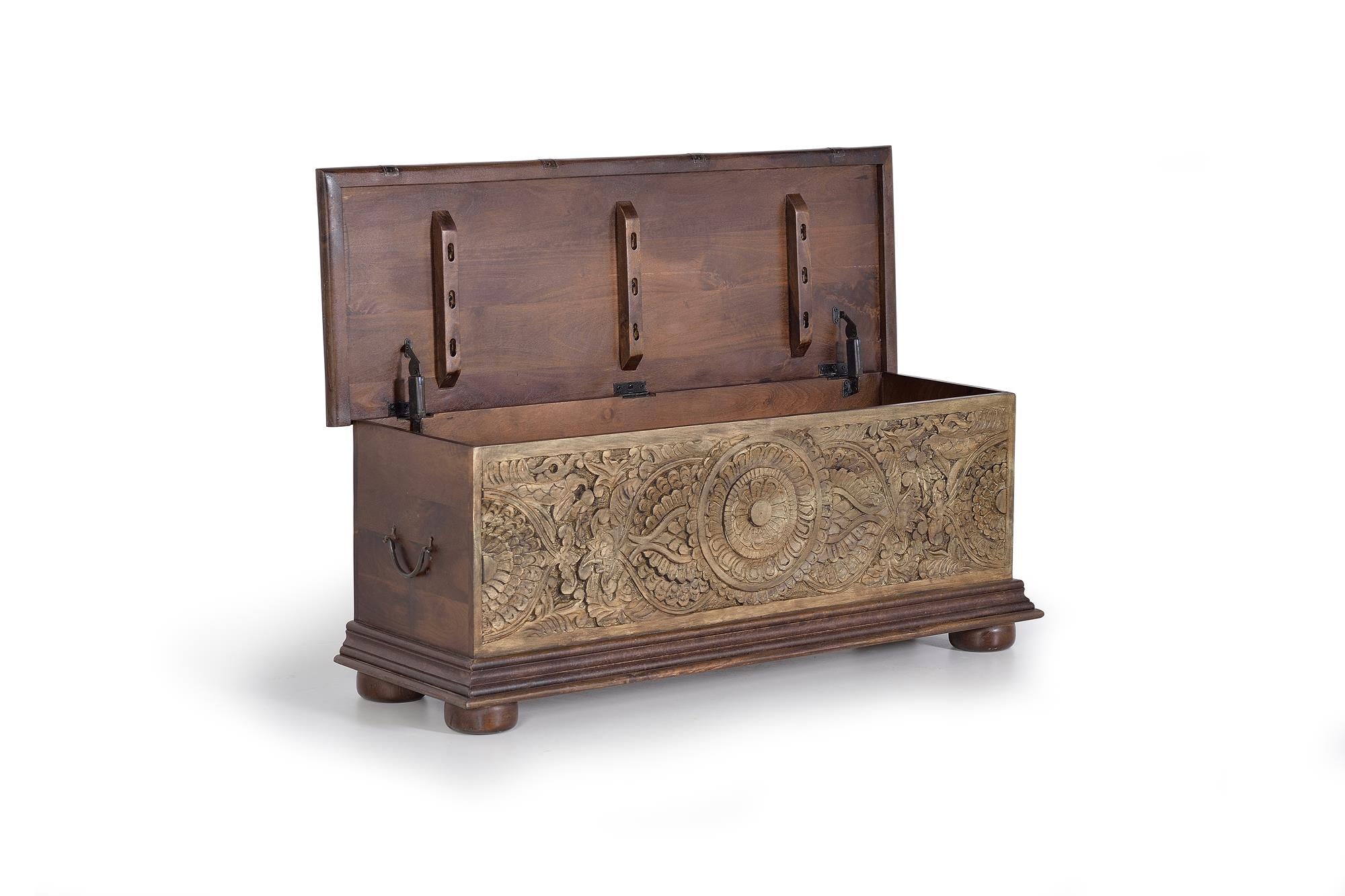 Cassapanca in massello di mango intagliato