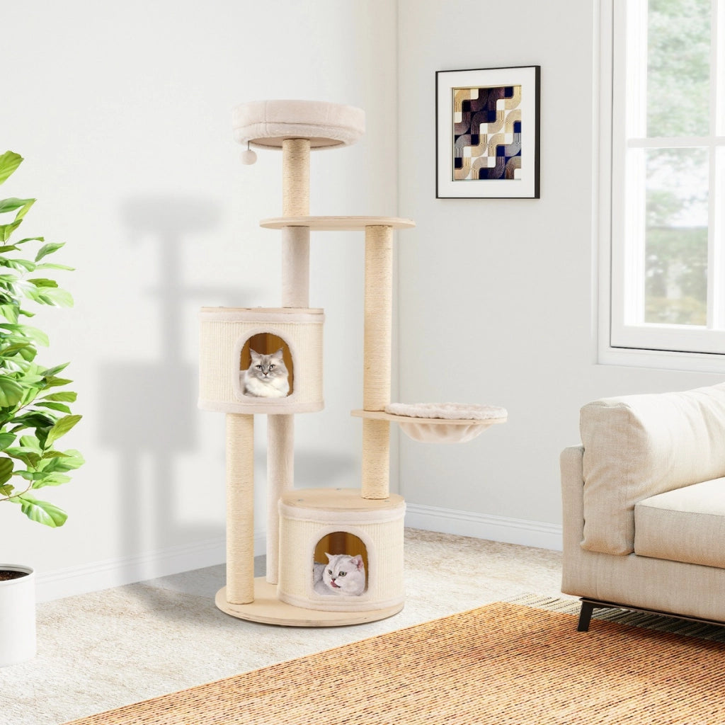 Albero per gatti per animali domestici da interni cuscino lavabile, Albero per gatti con tiragraffi in sisal e tappetino Naturale-Alberi Tiragraffi