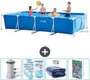 Piscina Rettilinea a Forma di Quadro - 450 x 220 x 84 cm - Blu - Incluso Pompa di Piscina con Filtro - Filtro - Parasole Solare - Guida alla Piscina