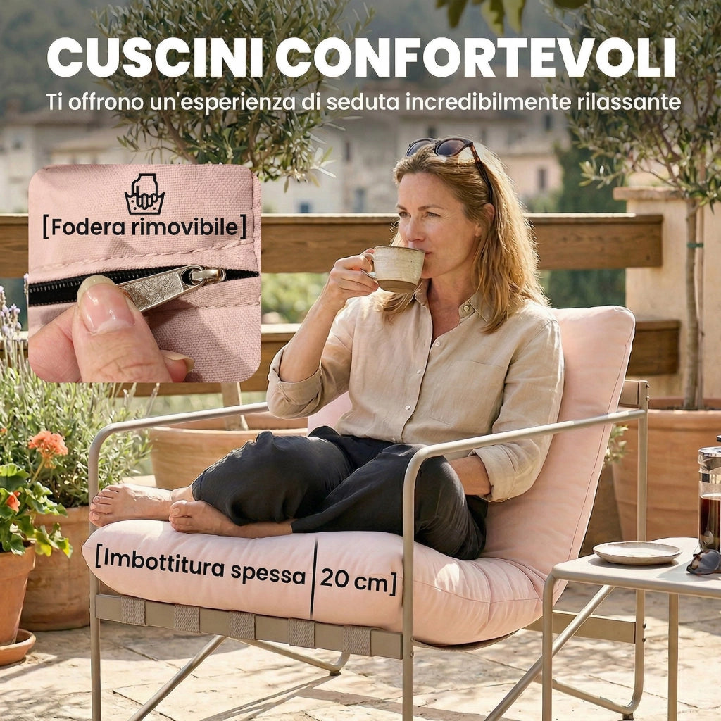 Set da Giardino 4 Persone: Divanetto, Poltrone, Tavolo, Metallo, Rosa