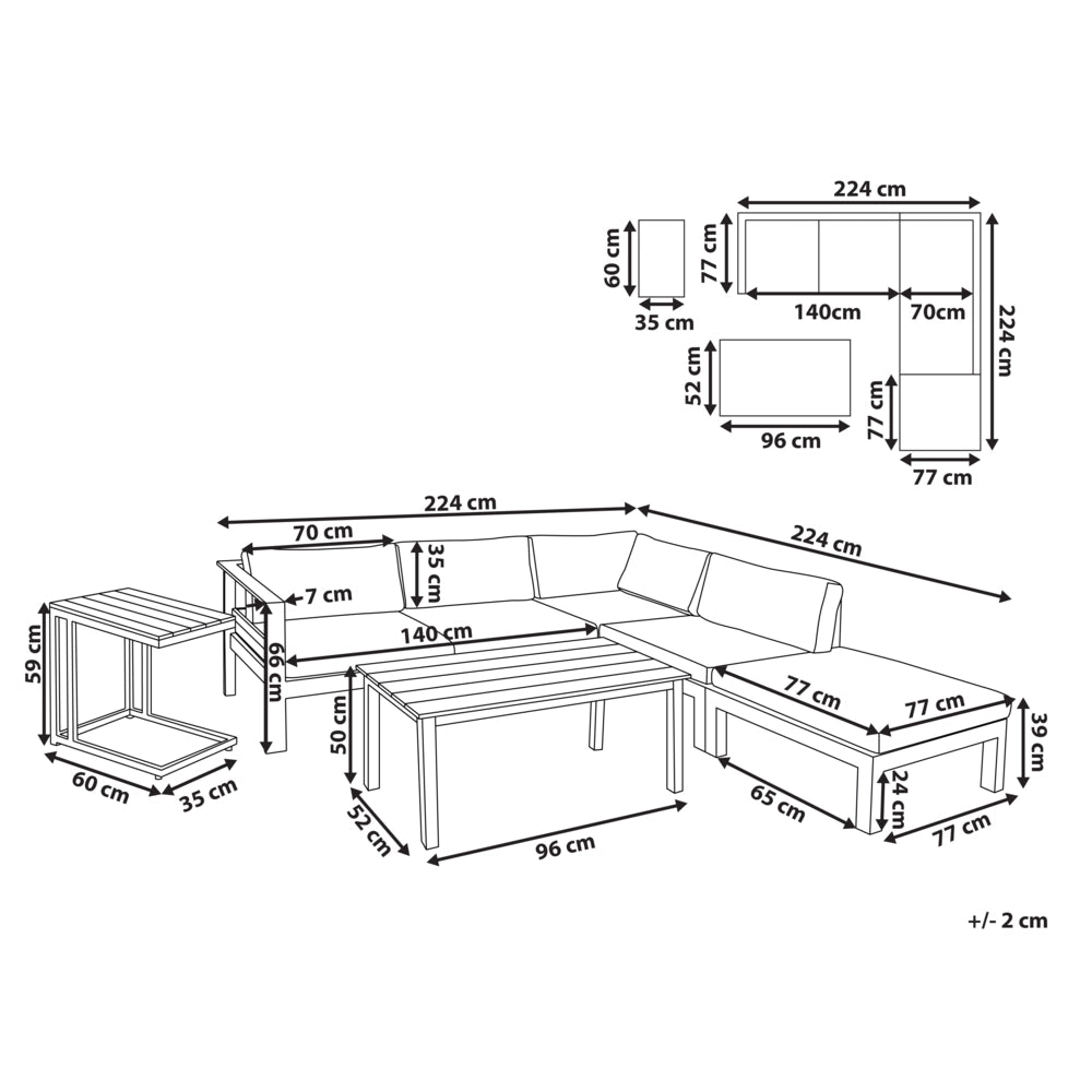 Set divano ad angolo da giardino bianco con cuscini verdi Tavolo a doghe a 5 posti Set moderno scandinavo per conversazioni all'aperto