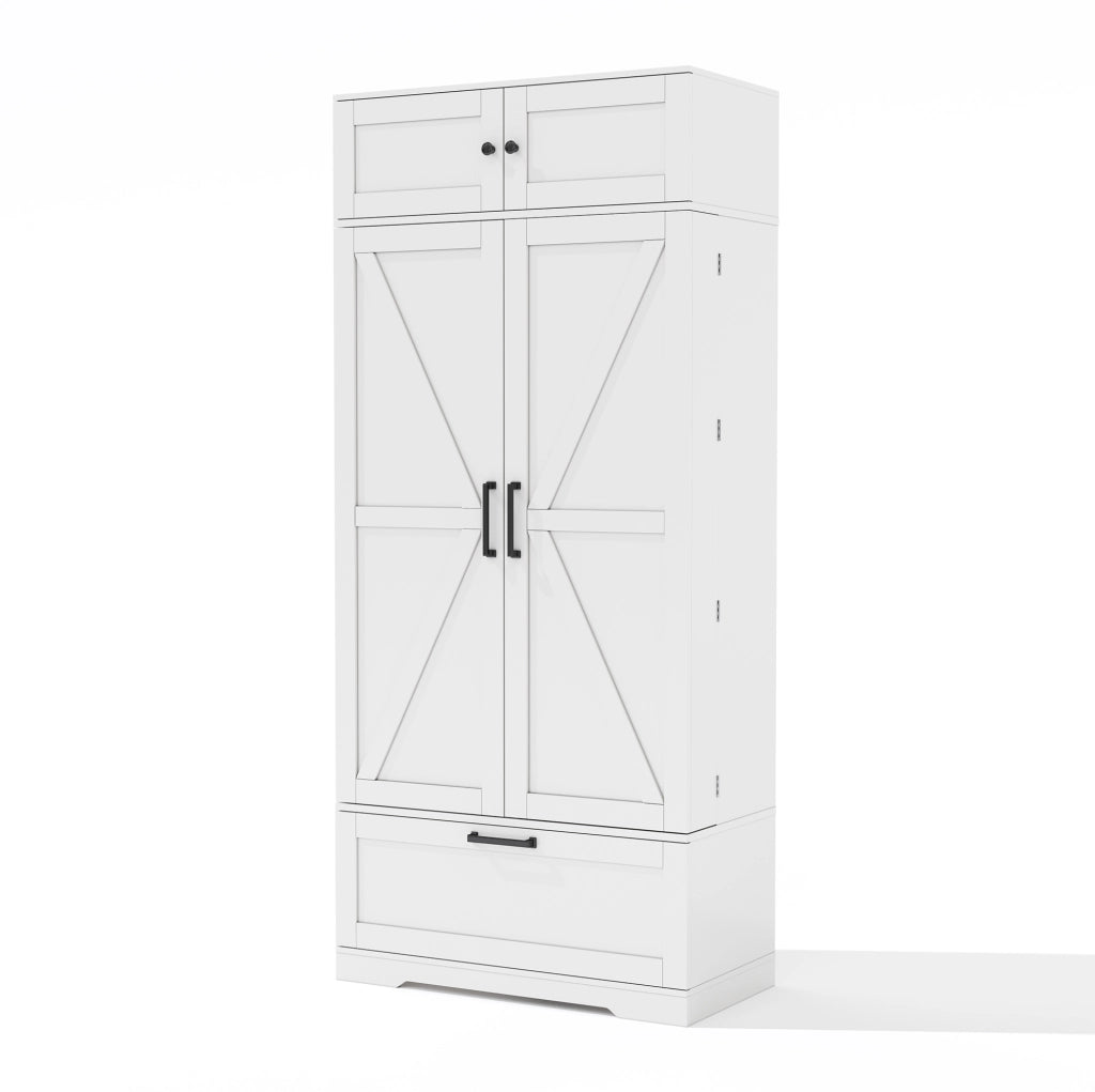 Credenza da cucina 80x40x180 cm con 1 cassetto; 7 vani portabottiglie e ripiani regolabili in MDF bianco