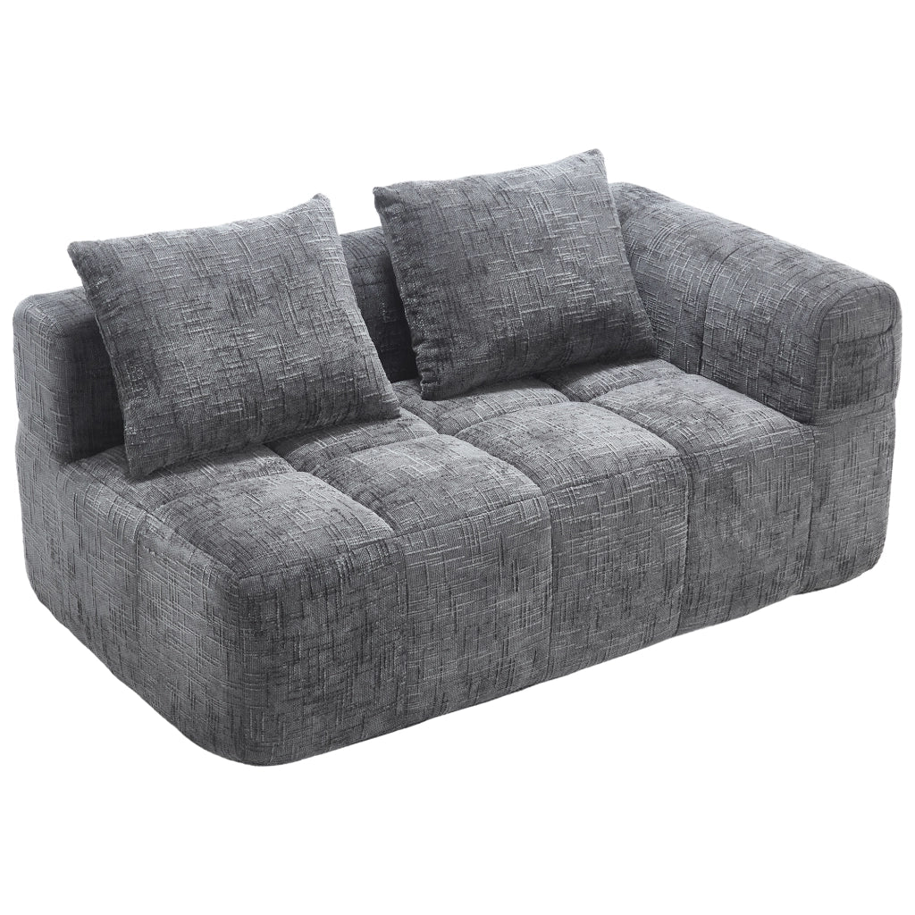 Divano a 2 Posti con Chaise Longue; Cuscino e Tasche Laterali; in Ciniglia; Grigio; 158 × 90 × 60 cm
