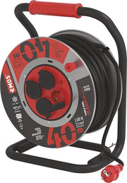 Cavo in rullo da 40 m con 4 prese a terra - Impermeabile, Resistente allo shock, Resistente all'olio e all'usura del tempo - Per esterni - 230 V, 16 A, 3680 W