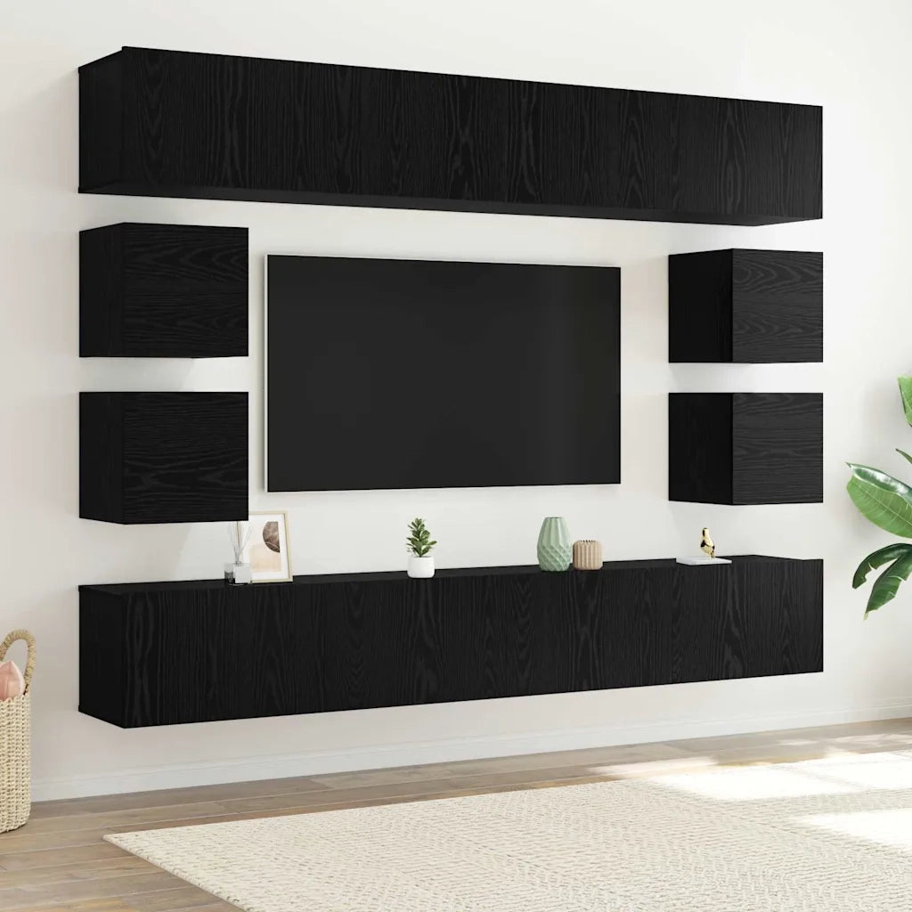 Set mobile TV 8 pz-Credenza per TV Rovere Nero Legno multistrato 610131