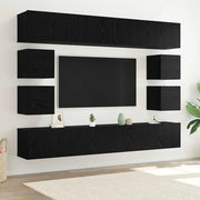 Set mobile TV 8 pz-Credenza per TV Rovere Nero Legno multistrato 610131