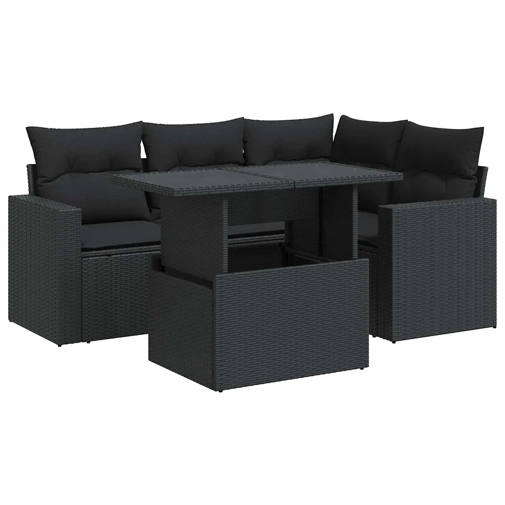 Set Divani da Giardino 5 pz con Cuscini in Polyrattan Nero