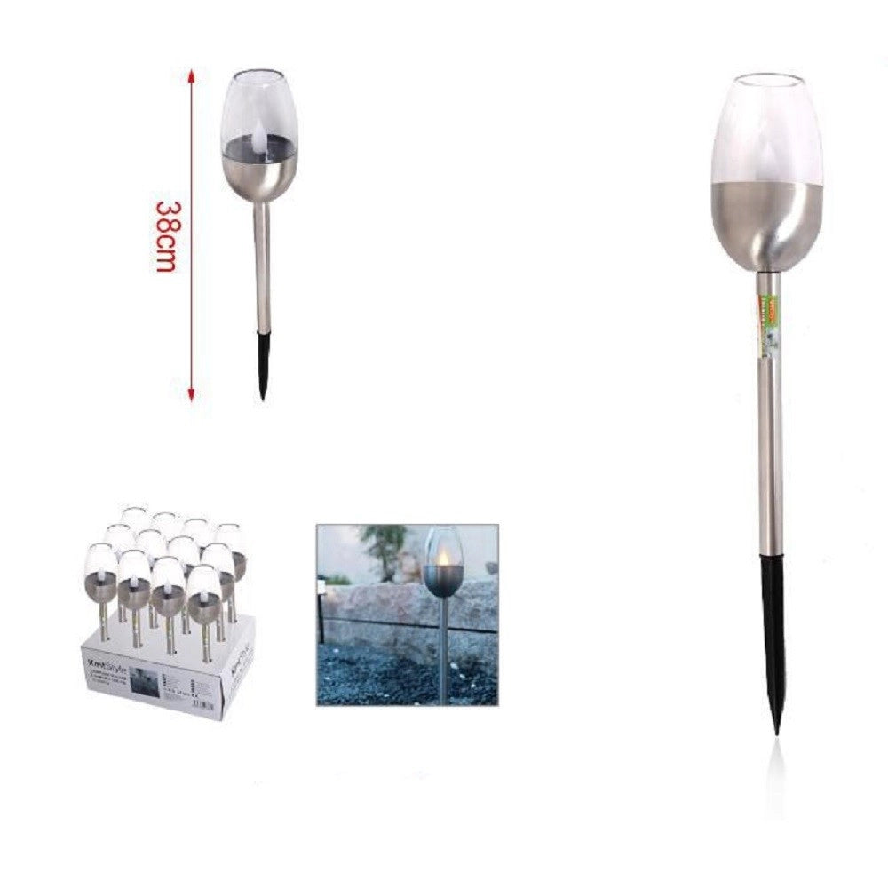 Trade Shop - Set 12pz Lampada A Luce Solare Led 38 Cm Con Picchetto Da Giardino Torce 2002998 -
