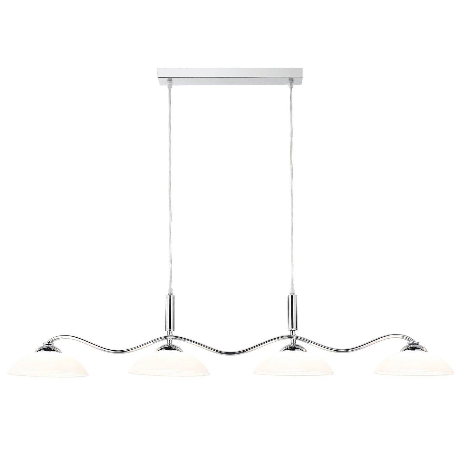 Lampadario Moderno Alessio Ferro Cromo Vetro Bianco 4 Luci G9