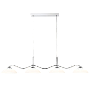 Lampadario Moderno Alessio Ferro Cromo Vetro Bianco 4 Luci G9