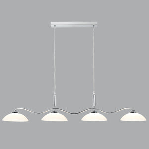 Lampadario Moderno Alessio Ferro Cromo Vetro Bianco 4 Luci G9