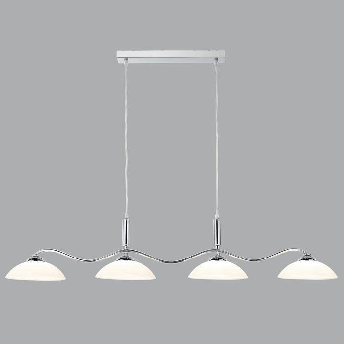 Lampadario Moderno Alessio Ferro Cromo Vetro Bianco 4 Luci G9