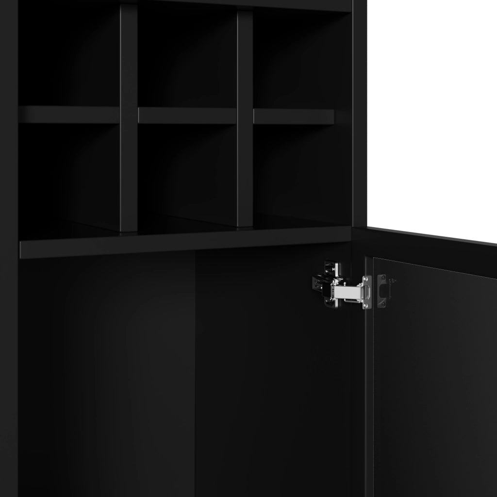 Vetrina con LED App; Portabottiglie e Ripiani - per Soggiorno - 60×36×160 cm - Nero