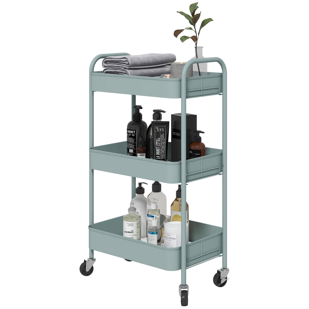Carrello Servizio 3 Ripiani ¨C Zephmum ¨C Blu Acciaio 45x30.6x79 cm