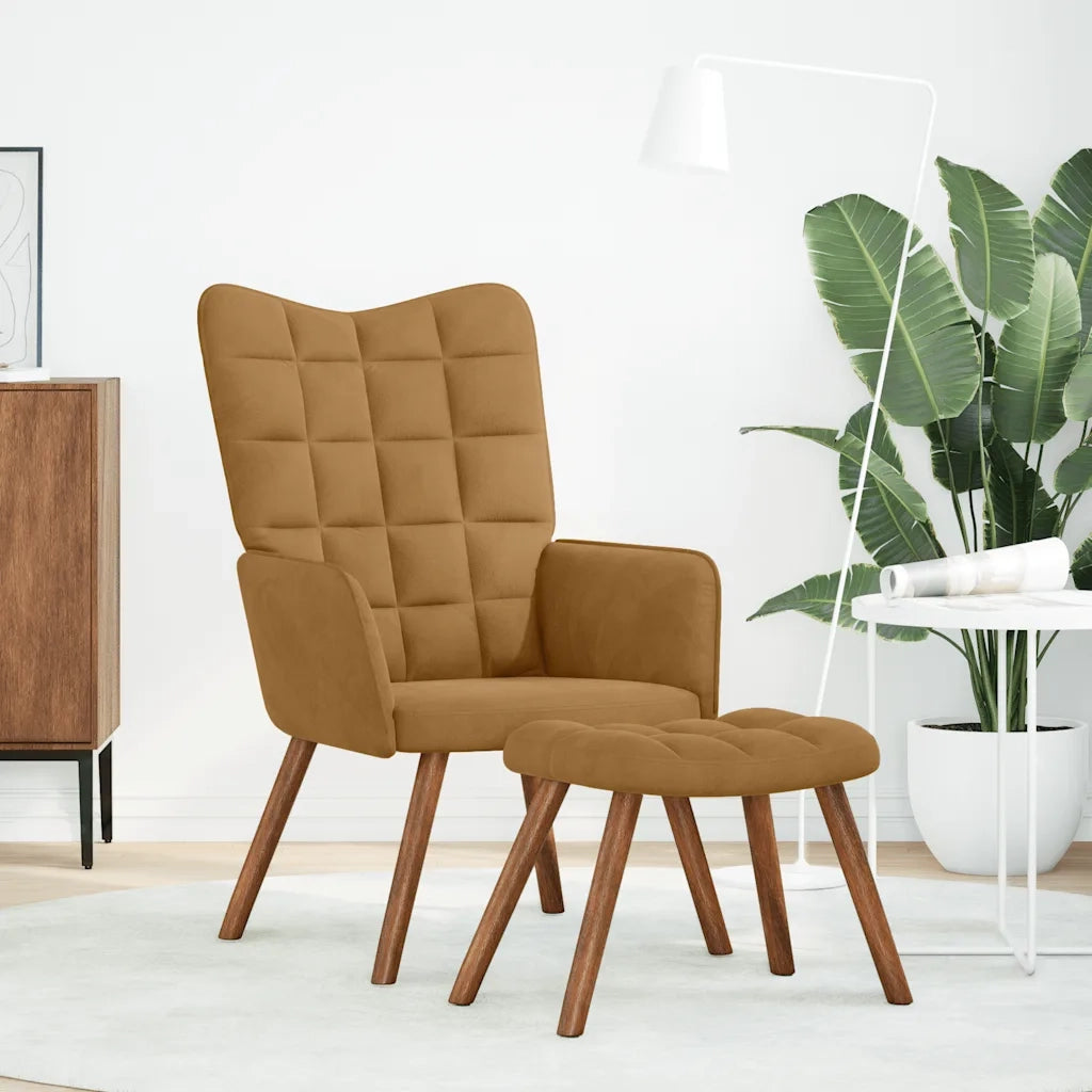 Divano Sedia-Poltrona Relax con Poggiapiedi Marrone in Velluto 466856