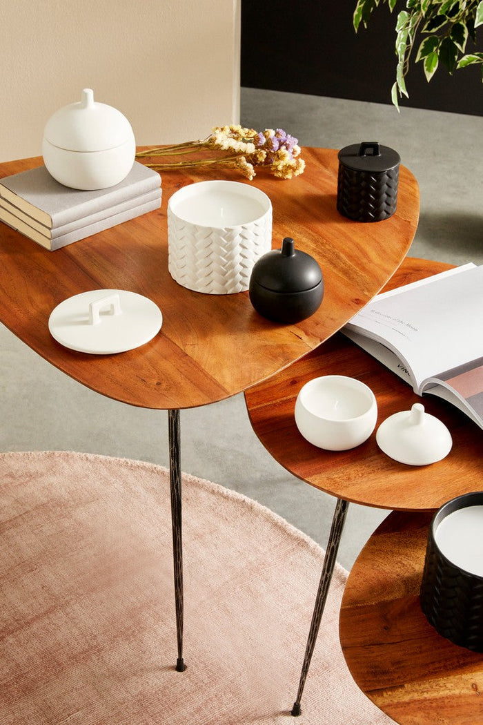 Candela con Coperchio Ø14x14 cm in Ceramina Canister Bianco