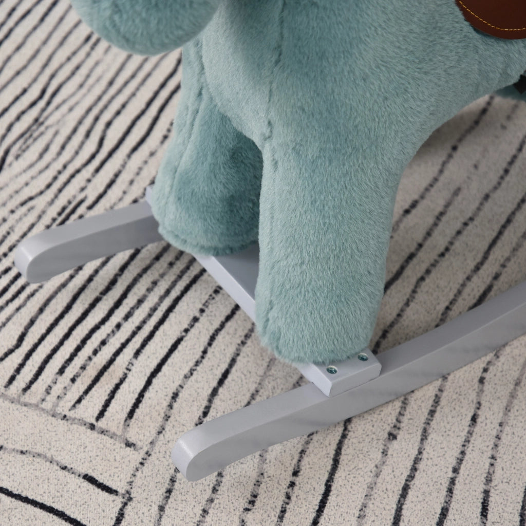 EasyComfort Cavallo a Dondolo per Bambini in Peluche e Legno con Suoni e Orsetto Incluso, per Bimbi da 18-36 Mesi, 65x26x55cm, Blu