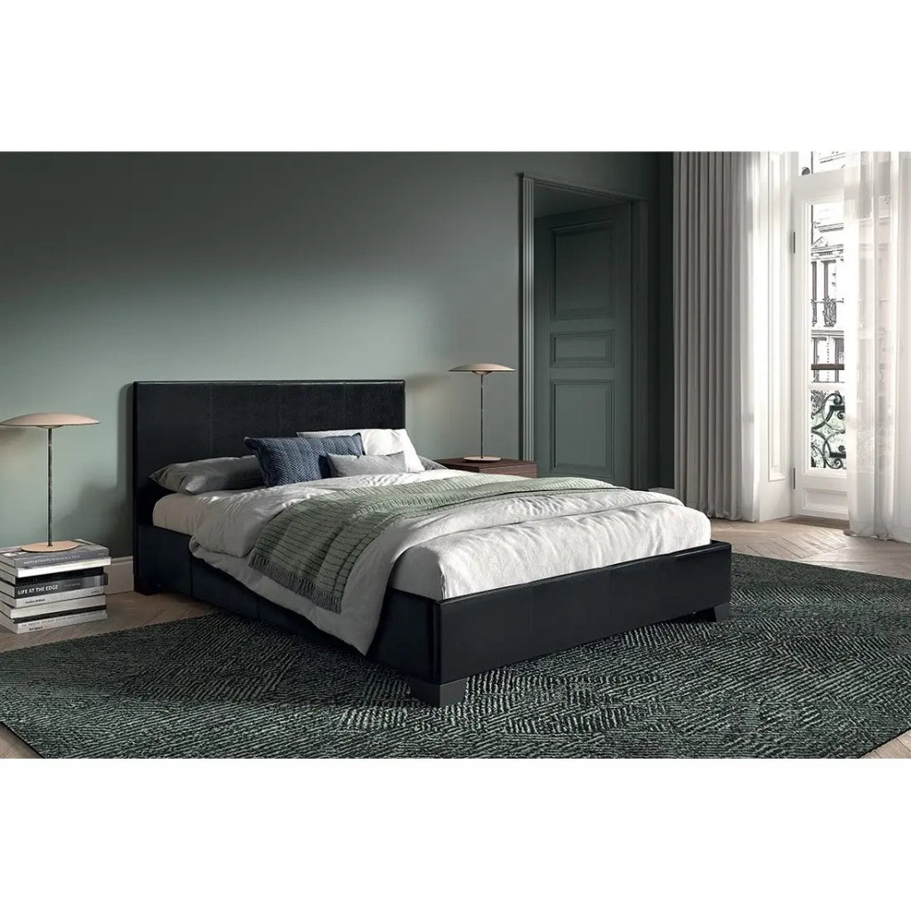 Letto ROMA - Letto matrimoniale adulto 140x200 cm nero lucido con doghe incluso