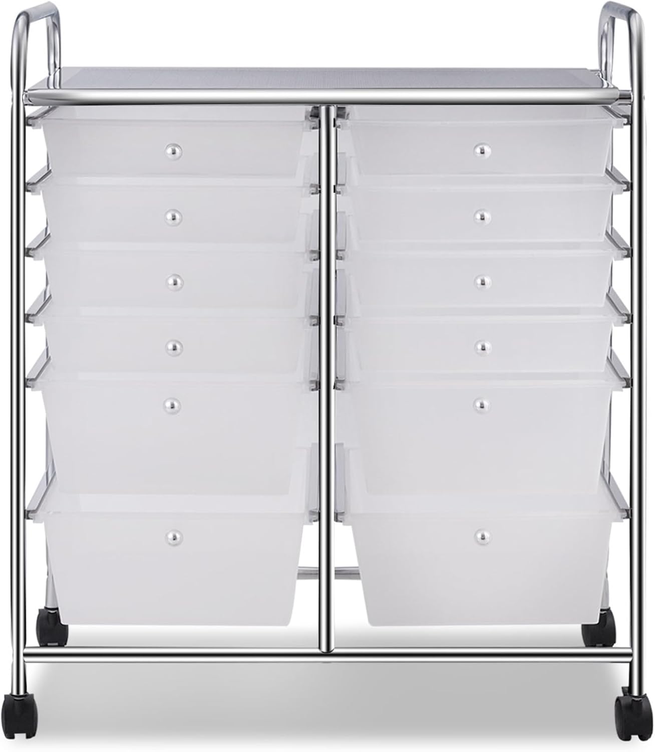 Carrello con 12 Cassetti con Ruote, Carrello di Stoccaggio Multiuso con Ampio Spazio di Archiviazione, Ideale per Casa Ufficio Domestico, 73,5 x 37 x 63 cm (Trasparente)
