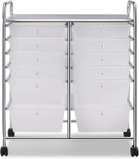 Carrello con 12 Cassetti con Ruote, Carrello di Stoccaggio Multiuso con Ampio Spazio di Archiviazione, Ideale per Casa Ufficio Domestico, 73,5 x 37 x 63 cm (Trasparente)
