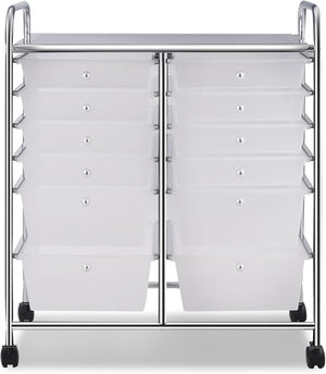 Carrello con 12 Cassetti con Ruote, Carrello di Stoccaggio Multiuso con Ampio Spazio di Archiviazione, Ideale per Casa Ufficio Domestico, 73,5 x 37 x 63 cm (Trasparente)