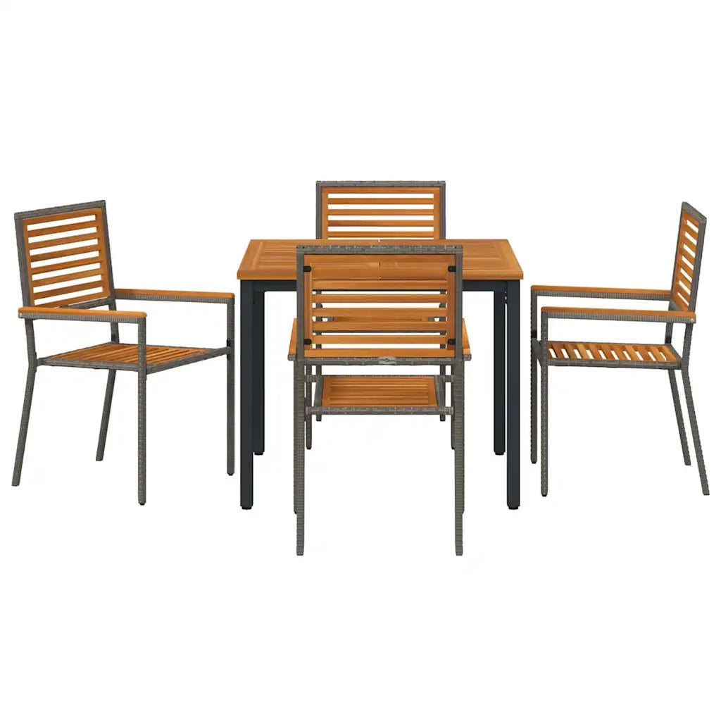 Set da Pranzo per Giardino 5 pcs Grigio e Marrone polyrattan