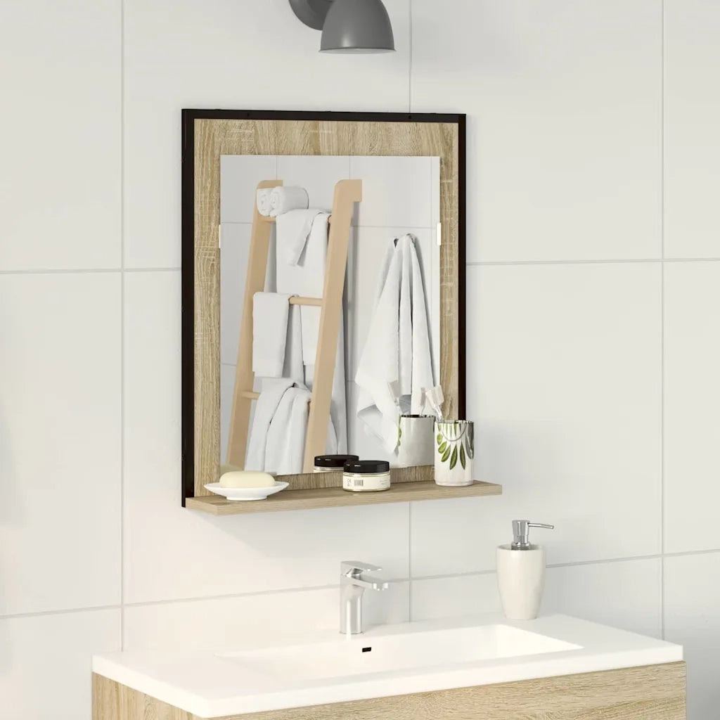 Specchio da bagno con lo scaffale Nero 50 x 12 x 60 cm 864339