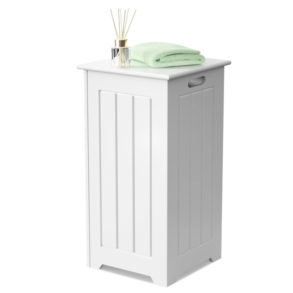 Cesto della biancheria 34 L con coperchio cerniera di metallo-Armadietto con grande capacit¨¤ per bagno Bianco