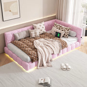 Letto con testiera led e rete a doghe ¨C Minimal ¨C rosa tessuto 90x200cm con porta USB e Type-C