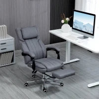 Sedia per Ufficio con Funzione Massaggio, Schienale Reclinabile, Poggiapiedi Estraibile, Rivestimento in Lino, 65 x 61 x 113 cm, Grigio