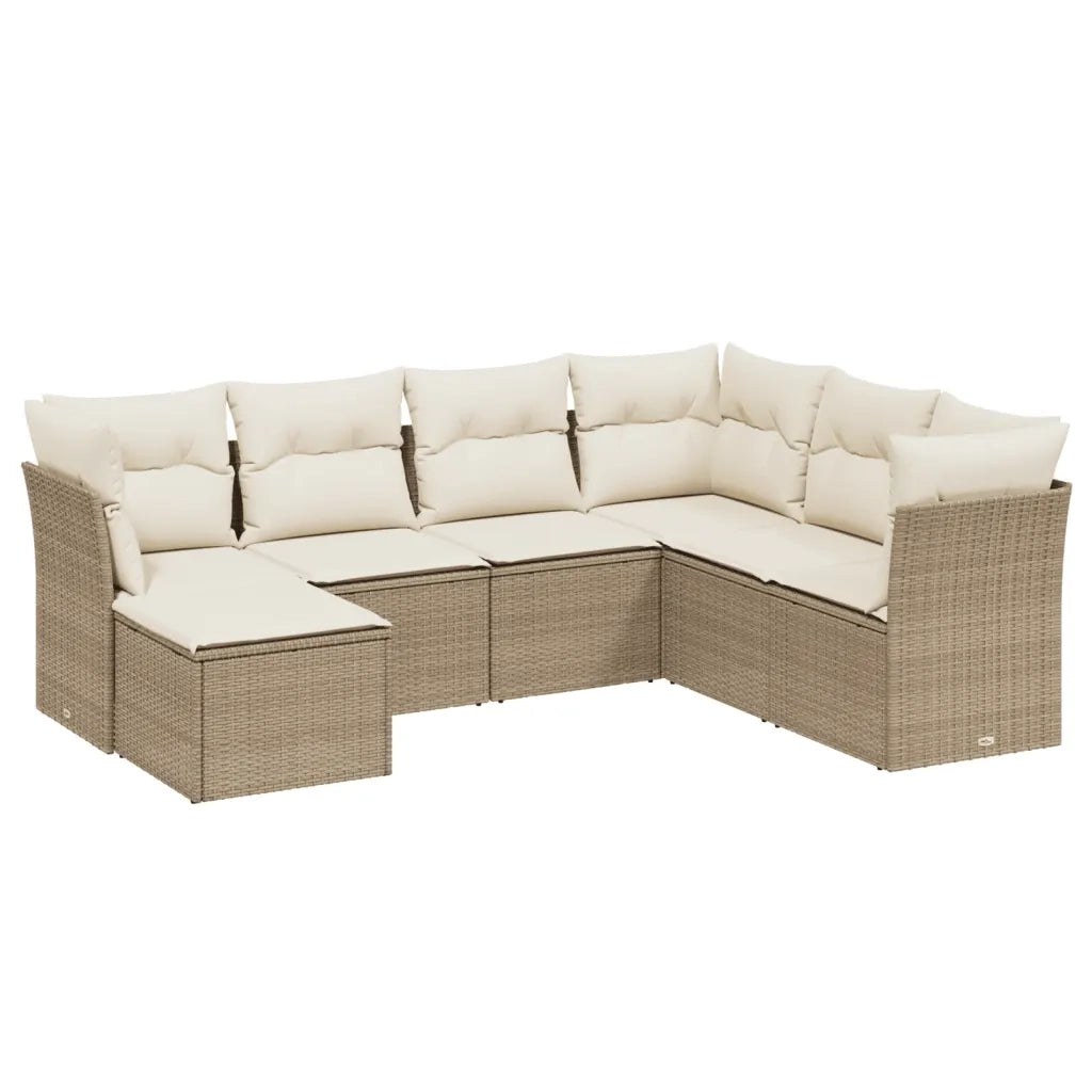 Set Divani da Giardino 7 pz con Cuscini Beige in Polyrattan