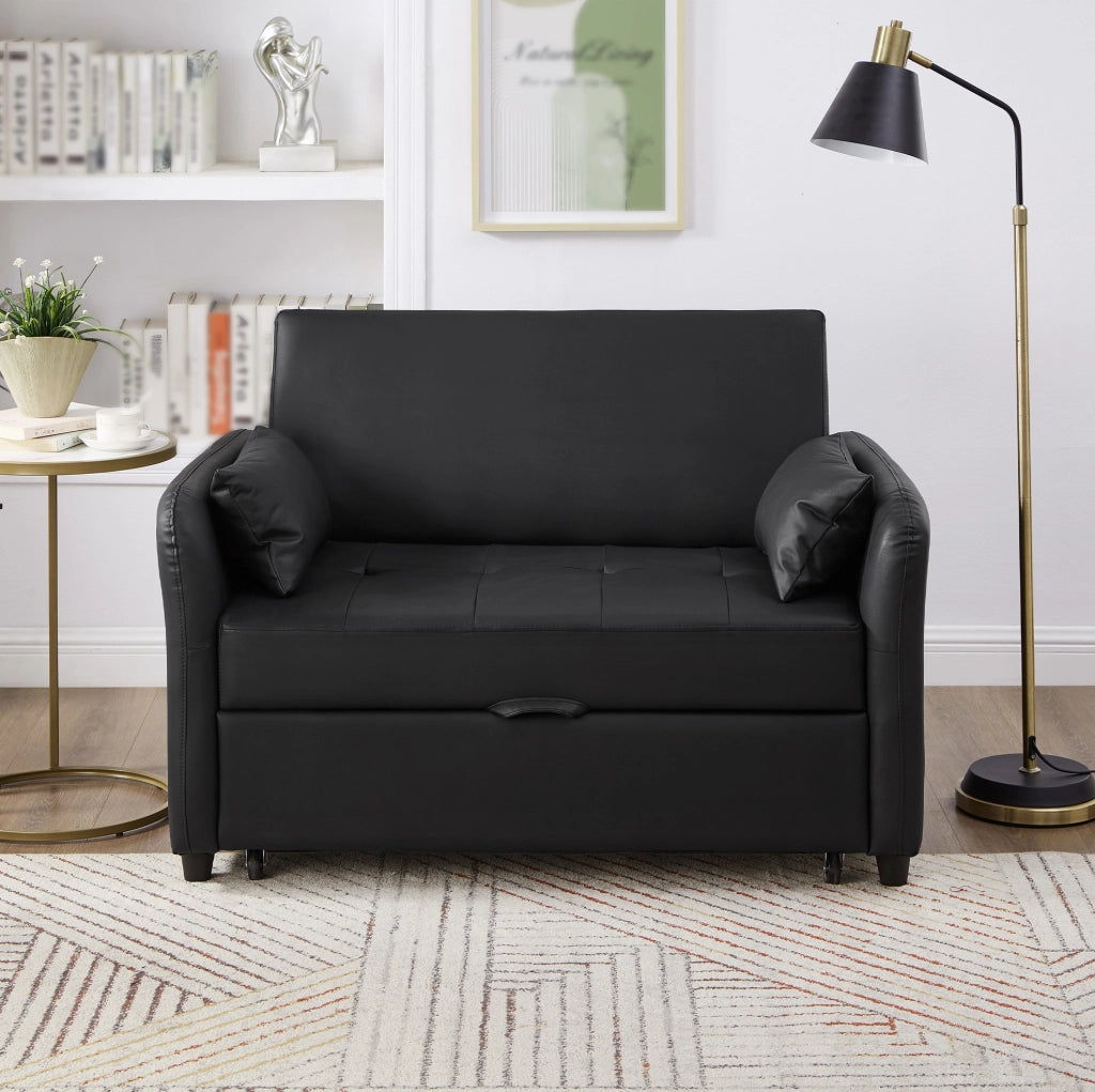 Divano letto estraibile 156x100 cm con schienale regolabile in 3 posizioni in schiuma nero antico