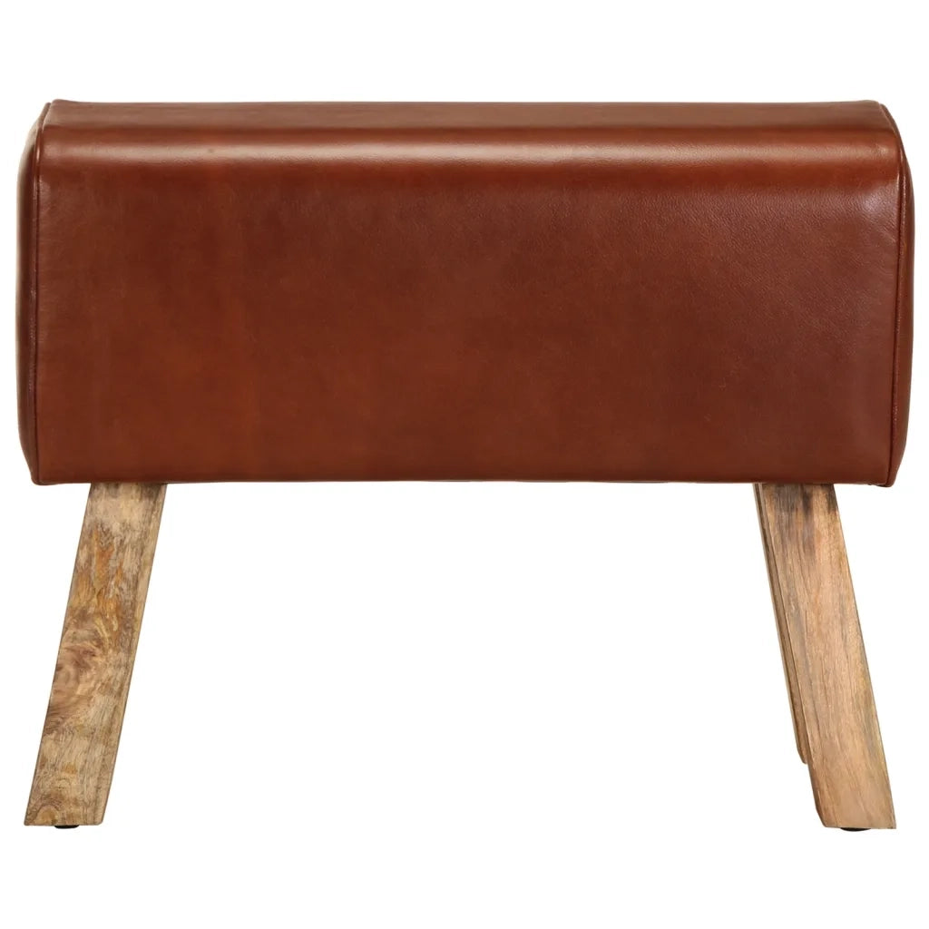 Panca da Palestra 58 cm Vera Pelle Marrone e Massello di Mango 320784