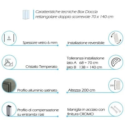 Box doccia angolare 70x140 cm doppio scorrevole in cristallo trasparente Ted