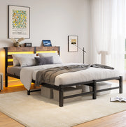 Letto matrimoniale 140x200 cm in metallo con LED e USB