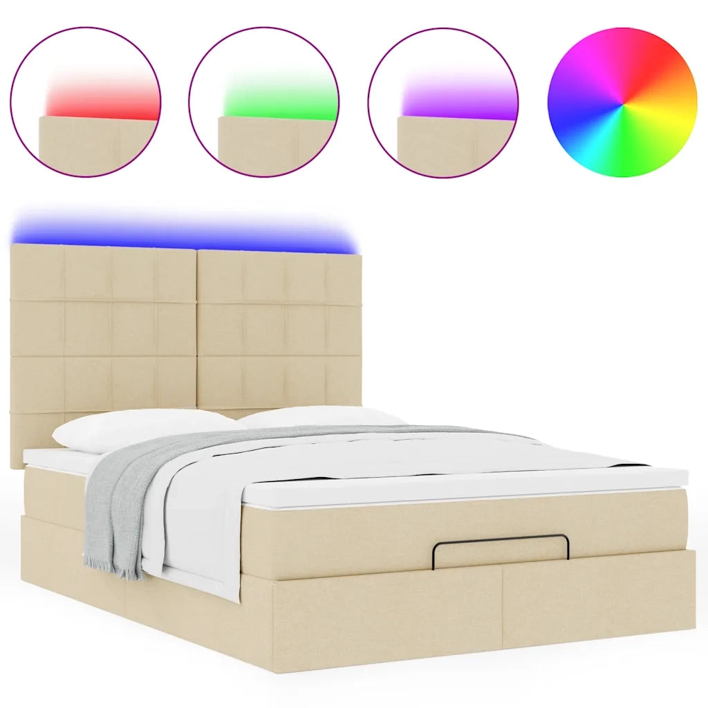 Struttura Letto Pouf con Materasso Crema 140x190 cm in Tessuto 3314008