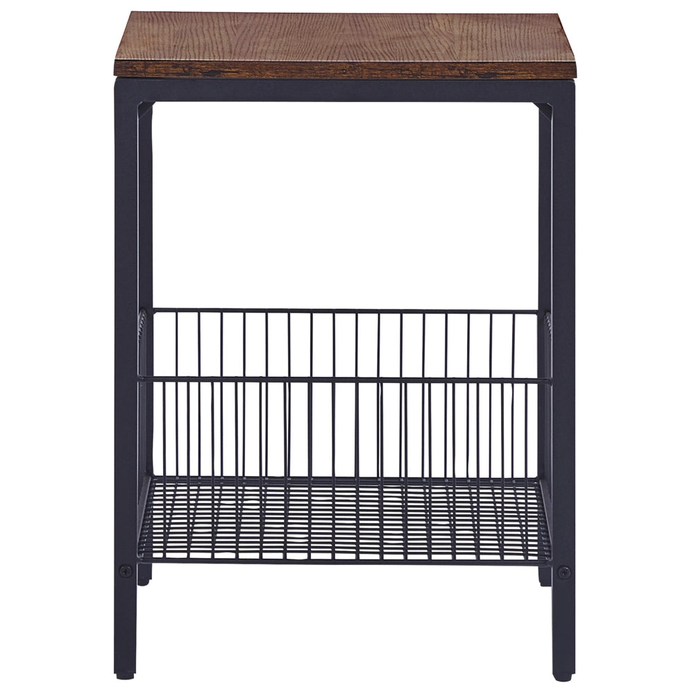 Tavolino in legno scuro con truciolare Nero ferro 55 cm cestello portaoggetti piano quadrato industriale soggiorno camera da letto