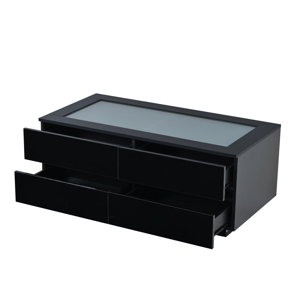 Tavolino da caffè con 4 cassetti; LED - per soggiorno - in truciolare - 100×50×40 cm - nero