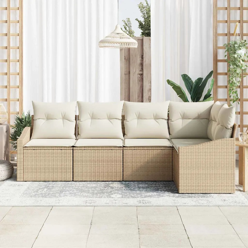 Set di divani con cuscino 5 pcs Beige polyrattan