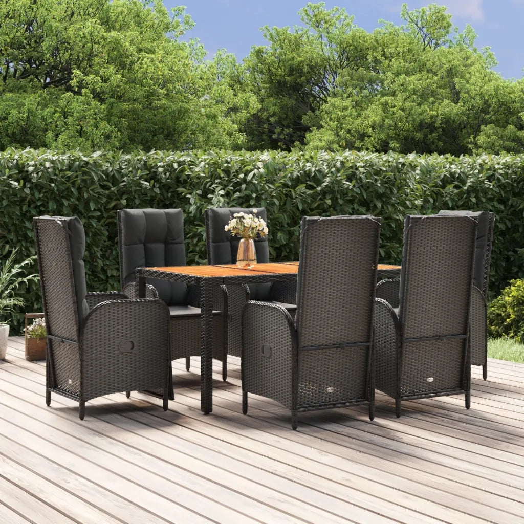 Set da Pranzo da Giardino 7 pz Nero con Cuscini in Polyrattancod mxl 76429