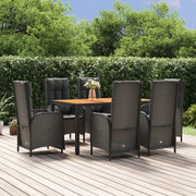 Set da Pranzo da Giardino 7 pz Nero con Cuscini in Polyrattancod mxl 76429