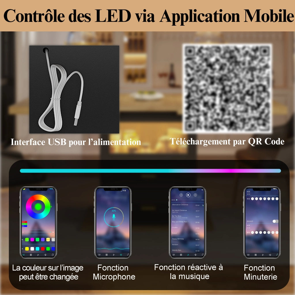 Tavolo da pranzo allungabile da 110 a 140 cm con 2 cassetti e LED in MDF e metallo effetto legno e nero