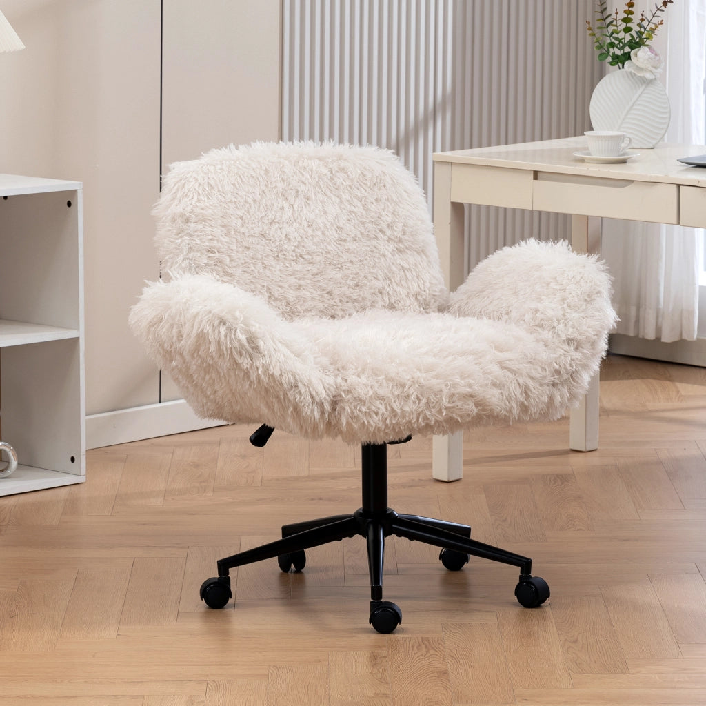 Sedia da ufficio compatta in tessuto effetto lana con braccioli pieghevoli e altezza regolabile per casa beige