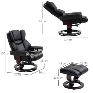 Poltrona relax girevole con sgabello, reclinabile fino a 145°, rivestimento in similpelle nera