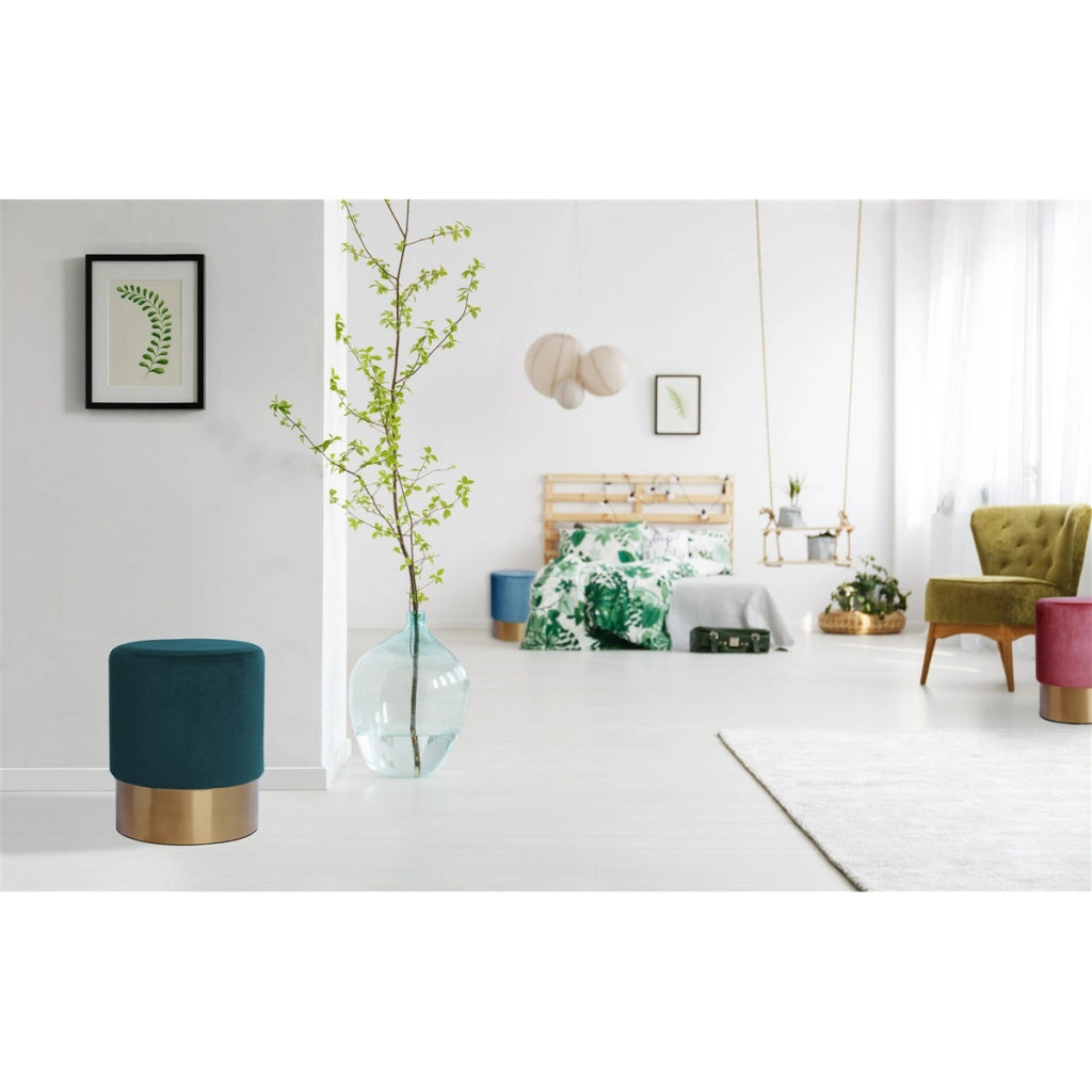 Pouf contenitore Nano in velluto verde petrolio e base oro