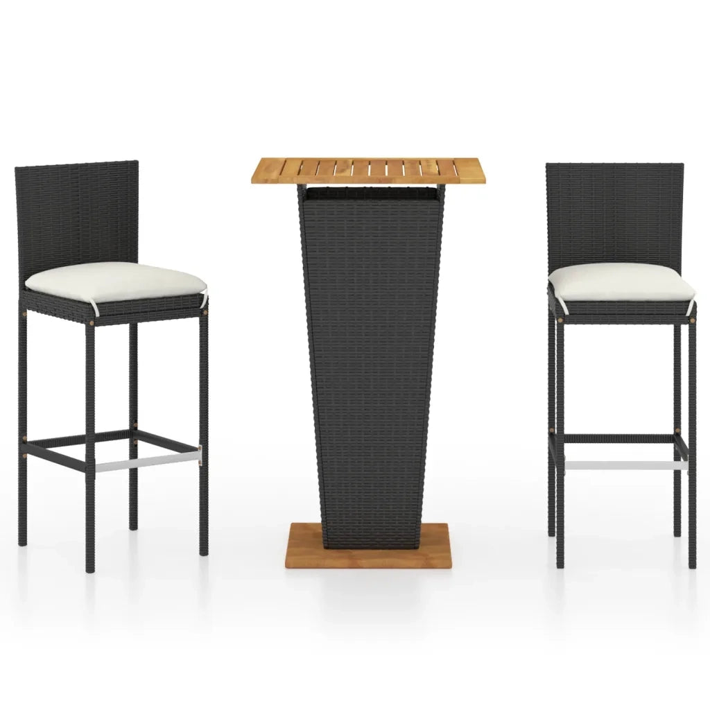 Set Bar da Giardino 3 pz con Cuscini in Polyrattan Nero 3064856