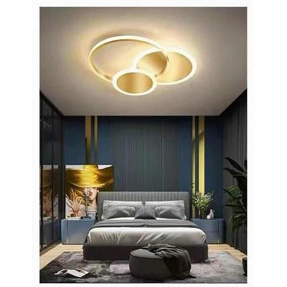 Trade Shop - Plafoniera Luce Fredda Led Cerchi 38 W Lampadario Da Soffitto Oro Moderno 50040 -