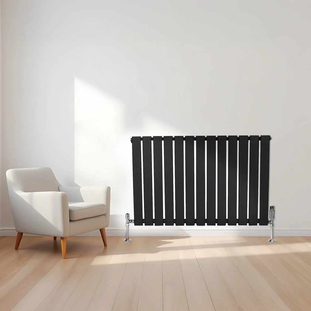 Radiatore Orizzontale 600 x 910 mm con Valvole TRV Nero
