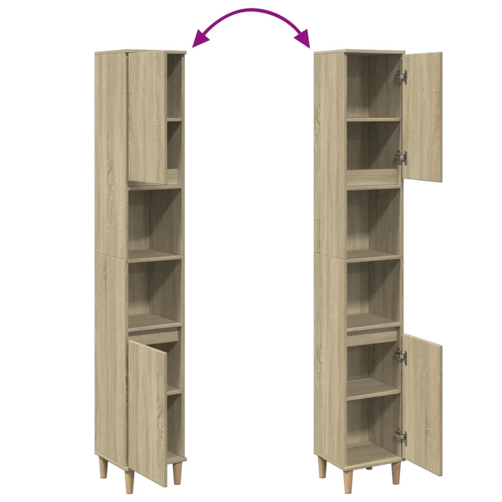 Mobile da bagno con vani a giorno e scomparti 30 x 30 x 190 cm legno composito rovere Sonoma 02_0049708