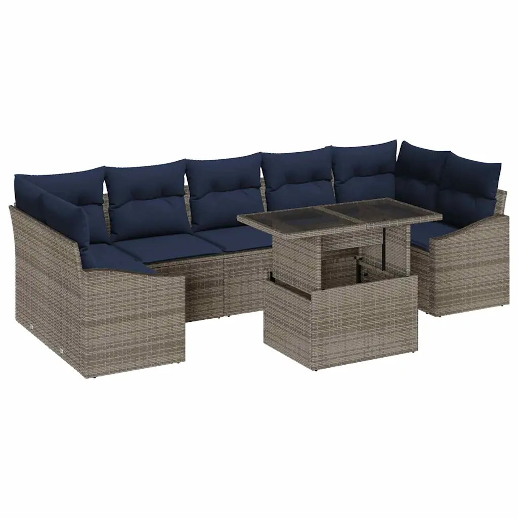 Set Divano da Giardino 8 pcs Grigio Poly Rattan